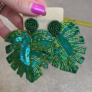 Beaded Palm Leaf Earrings